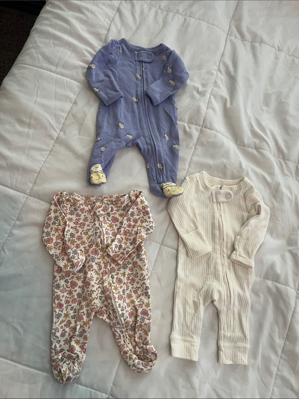 Carter's Purple, Cream & Floral Baby One-Piece Trio